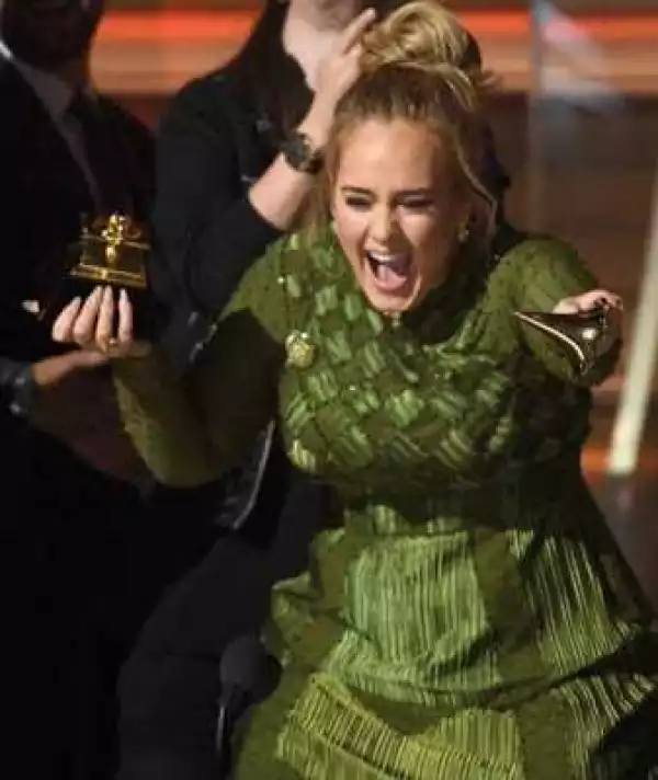 Wow! Adele Broke Her Grammy To Give Beyoncé The Other Half (Photos)